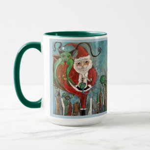 Naughty of Nice Santa and Krampus Whimsical Art Mu Mok