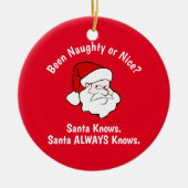 Naughty of Nice Santa Red Keramisch Ornament (Voorkant)