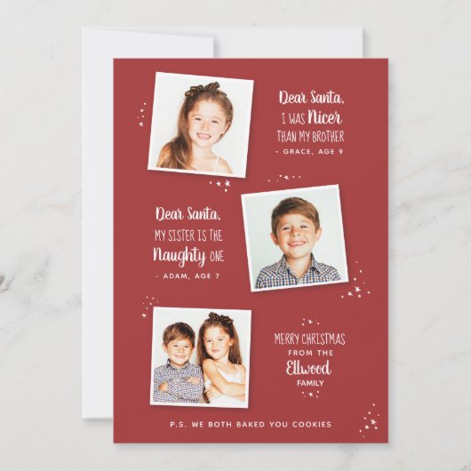 Naughty of Nice Sibling Funny Kerstmis Kaart (Voorkant)