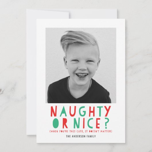 Naughty of Nice | Vakantieknopkaart Feestdagenkaart (Voorkant)