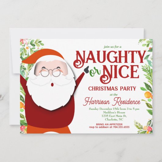 Naughty ou gentil Invitation de fête de Noël (Devant)