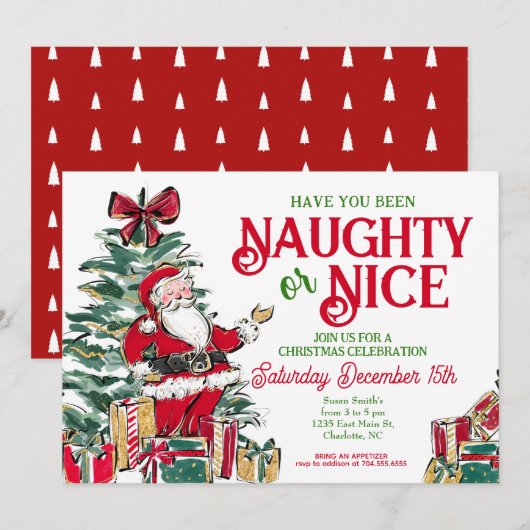 Naughty ou Nice Invitation de fête de Noël (Devant / Derrière)