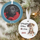 Naughty Puppy Santa Checklist Groen Ornament