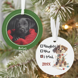 Naughty Puppy Santa Checklist Groen Ornament