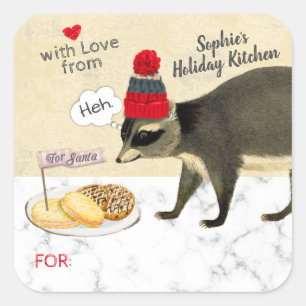 Naughty raccoon eet je kerstkoekjes bakken vierkante sticker
