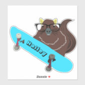 Naughty Squirrel #218 Hailey Skateboarding Sticker (Vel)