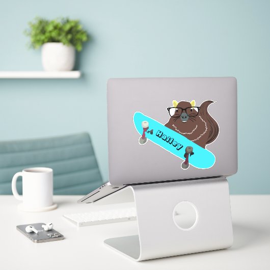 Naughty Squirrel #218 Hailey Skateboarding Sticker (Laptop op bureau)