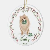 Naughty Waterverf Pomeranian Dog Photo Memory Keramisch Ornament (Links)