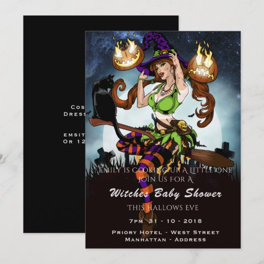 Naughty Witch Baby shower Invitation du parti Hall (Devant / Derrière)