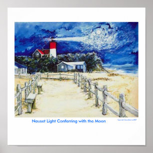 Nauset Light Conferering met de maan Poster