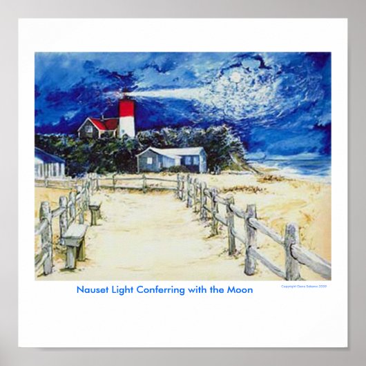 Nauset Light Conferering met de maan Poster (Voorkant)