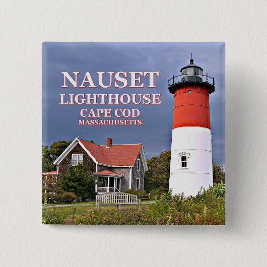 Nauset Lighthouse, Cape Cod Massachusetts Pin Vierkante Button 5,1 Cm (Voorkant)