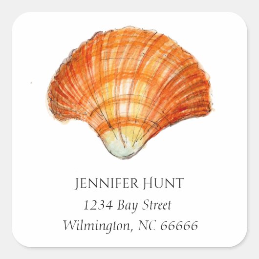 Nautcal adres waterverf Seashell Vierkante Sticker (Voorkant)