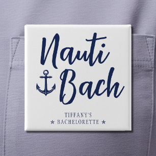 Nauti Bach Anker Nautisch Vrijgezellenfeest Vierkante Button 5,1 Cm