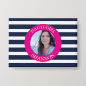 Nauti-Girl Foto Button Roze Navy Stripes (Voorkant)
