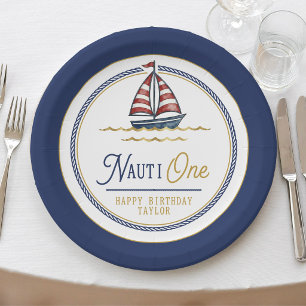 Nauti One Zeilboot 1e Verjaardagsfeestje Papieren Bordje