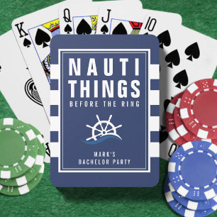 Nauti Things Bruiloftsschip Roer Blauwe Strepen Pokerkaarten