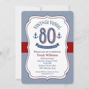 Nautical 80th Birthday Invitation Kaart