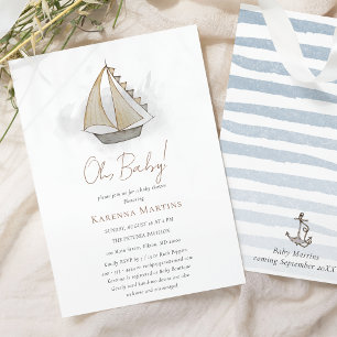 Nautical Adventure White Oh Baby shower Kaart