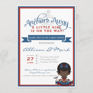 Nautical African American Baby shower Invitation Kaart