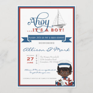 Nautical African American Baby shower Invitation Kaart