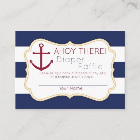 Nautical Ahoy Daar diaper Raffle Ticket Informatiekaartje (Voorkant)