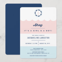 Nautical Ahoy Girl Boy Twins Baby shower nodigt ui