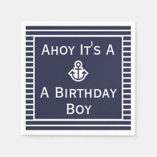 Nautical Ahoy Het is een Birthday Boy Striped Napk Servet