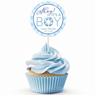 Nautical Ahoy Het is een Jongen Baby shower Ronde Sticker