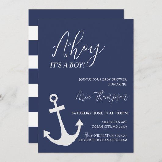 Nautical Ahoy Het is een Jongen Baby shower Uitnod Kaart (Voorkant / Achterkant)