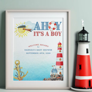 Nautical Ahoy is een Boy Baby shower Welcome Poster