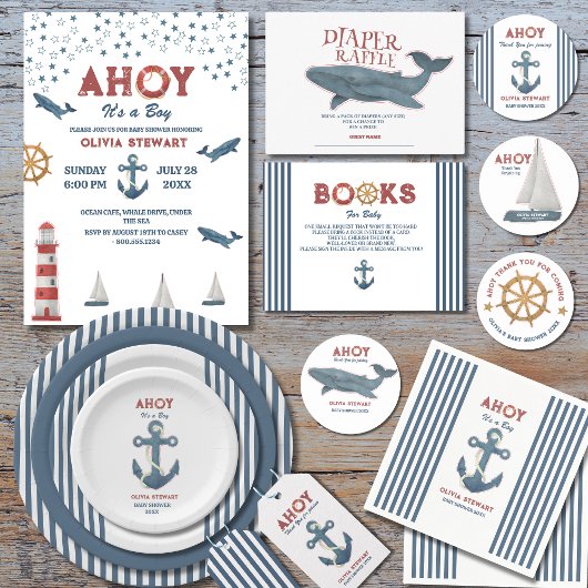 Nautical Ahoy is een jongen Baby shower Uitnodigin Kaart