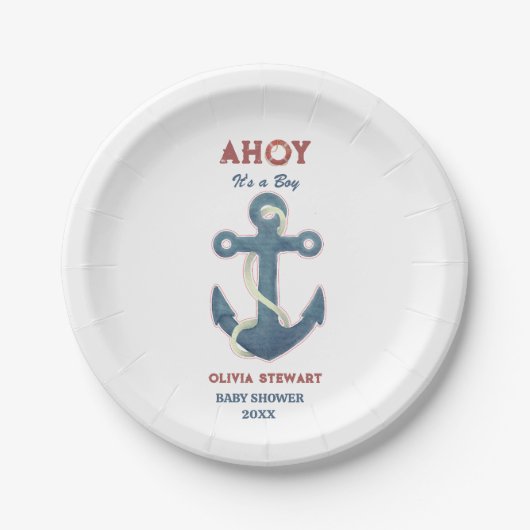 Nautical Ahoy is een jongen Baby shower Uitnodigin Papieren Bordje (Voorkant)