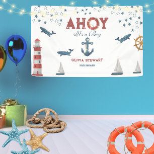 Nautical Ahoy is een jongen Baby Welkomstdouche Spandoek