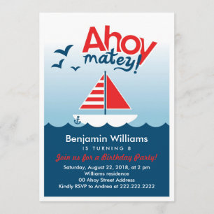 Nautical Ahoy Matey Birthday Party nodigt uit Kaart