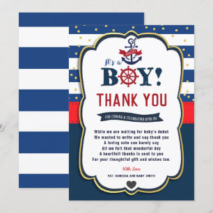 Nautical Ahoy Red Navy Baby shower - Hartelijk dan Kaart