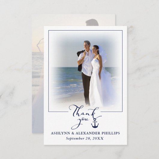 Nautical Anchor 2 Photo Weddenschap script Bedankt (Voorkant / Achterkant)