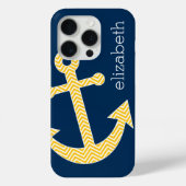 Nautical Anchor and Navy Yellow Chevron Pattern Case-Mate iPhone Case (Achterkant)