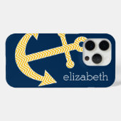 Nautical Anchor and Navy Yellow Chevron Pattern Case-Mate iPhone Case (Achterkant (horizontaal))