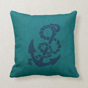 Nautical Anchor and Rope Ocean Green Blue Kussen