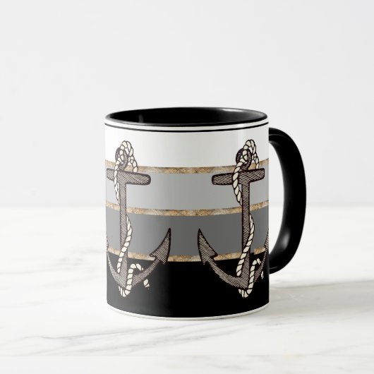 Nautical Anchor and Rope (zwarte helling) Mok (Voorkant rechts)