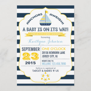 Nautical Anchor and Stripe Baby shower Invitation Kaart