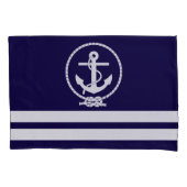 Nautical Anchor and Stripes Pattern Kussensloop (Voorkant-Links)