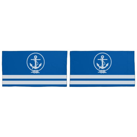 Nautical Anchor and Stripes Pattern Kussensloop (Voorkant-Set)