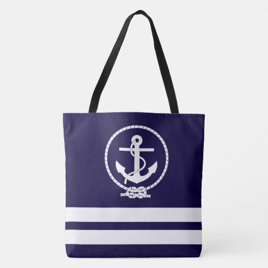 Nautical Anchor and White Stripe Pattern Fun Draagtas (Voorkant)