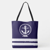 Nautical Anchor and White Stripe Pattern Fun Draagtas (Achterkant)