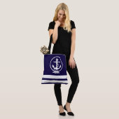 Nautical Anchor and White Stripe Pattern Fun Draagtas (Op model)