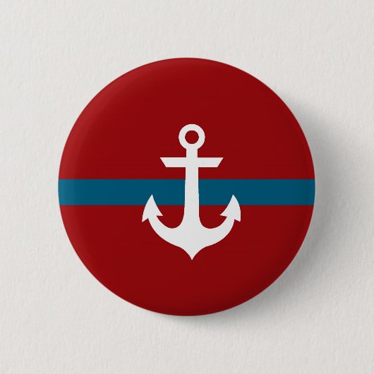 Nautical Anchor Badge Button - Navy Blue & Red (Voorkant)