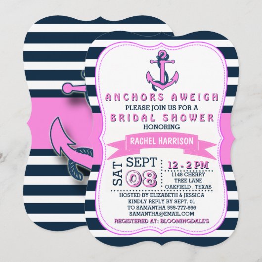 Nautical Anchor Beach Bridal Shower Invitations Kaart (Voorkant / Achterkant)
