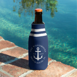 Nautical Anchor Beach House Navy Blue Flesjeskoeler